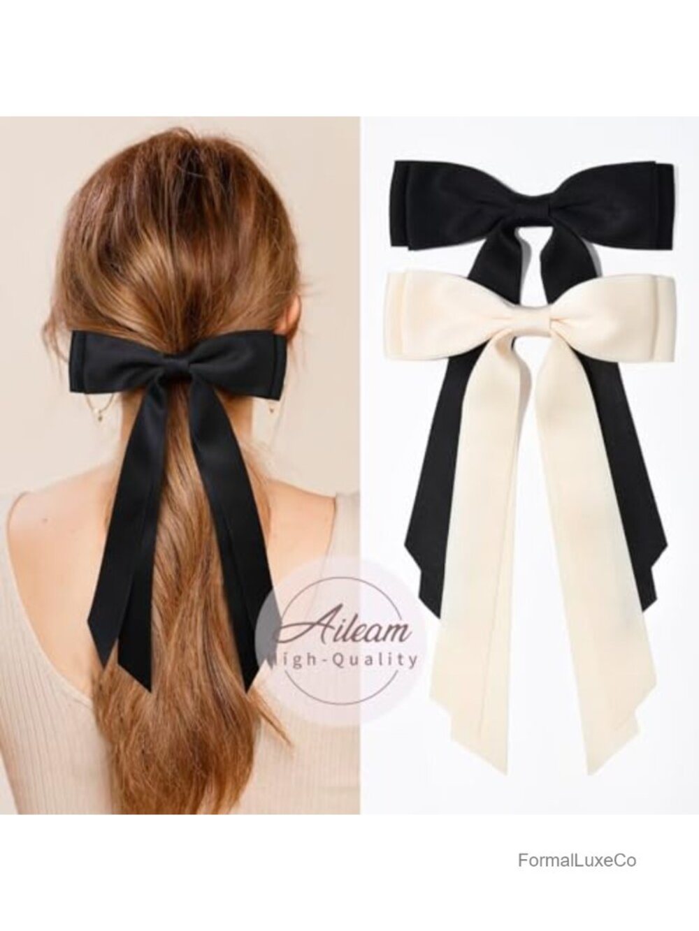 2PC Satin Hair Bow Clips Alligator Metal Ponytail Holder Women Girls - Picture 3 of 6